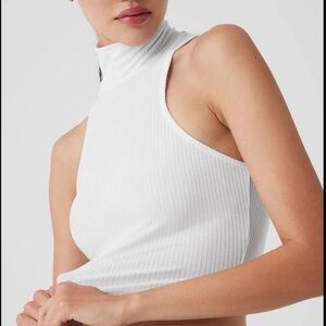 ALO Yoga White Ribbed Mock Neck Tank